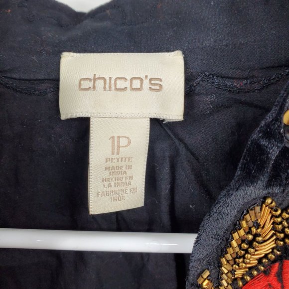 Chico's Red and Black Collectibles Embroidered Paisley Print Jacket M Petite - Picture 3 of 12